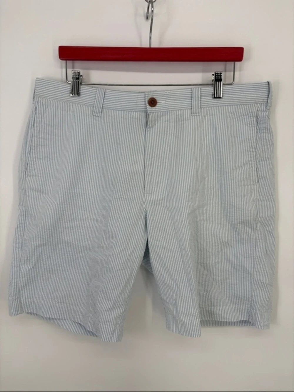 🫎 J. Crew cotton seersucker Light Blue and White Pinstripe Flat Front Shorts